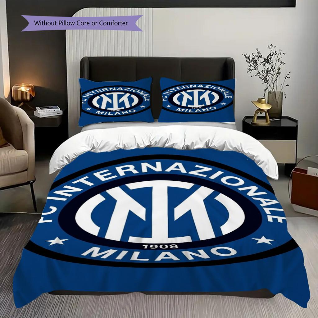 Emblema Inter Milan Sfondo Vivace Set da Tre Pezzi (1 * copripiumino + 2 * federa, senza nucleo) Set biancheria da letto regalo di Natale compleanno