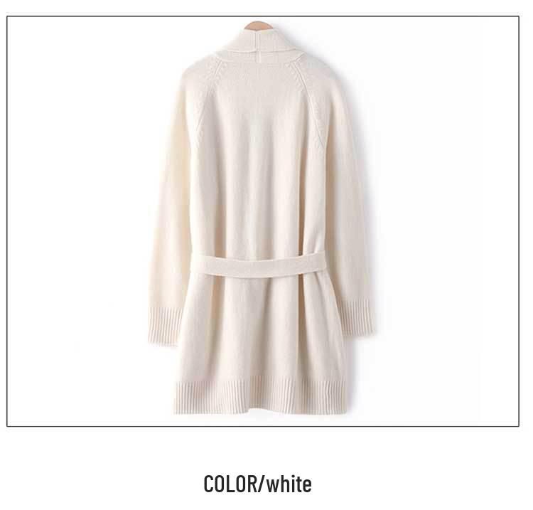 Autumn-Winter Cashmere Knit Women's Long Sleeve Loose Cardigan with Belt