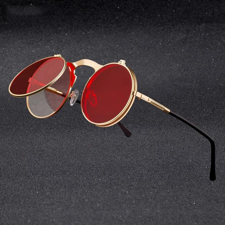Occhiali Da Sole Punk Rotondi Uomo - Stile Steampunk Vintage, Protezione UV400, Montatura In Metallo