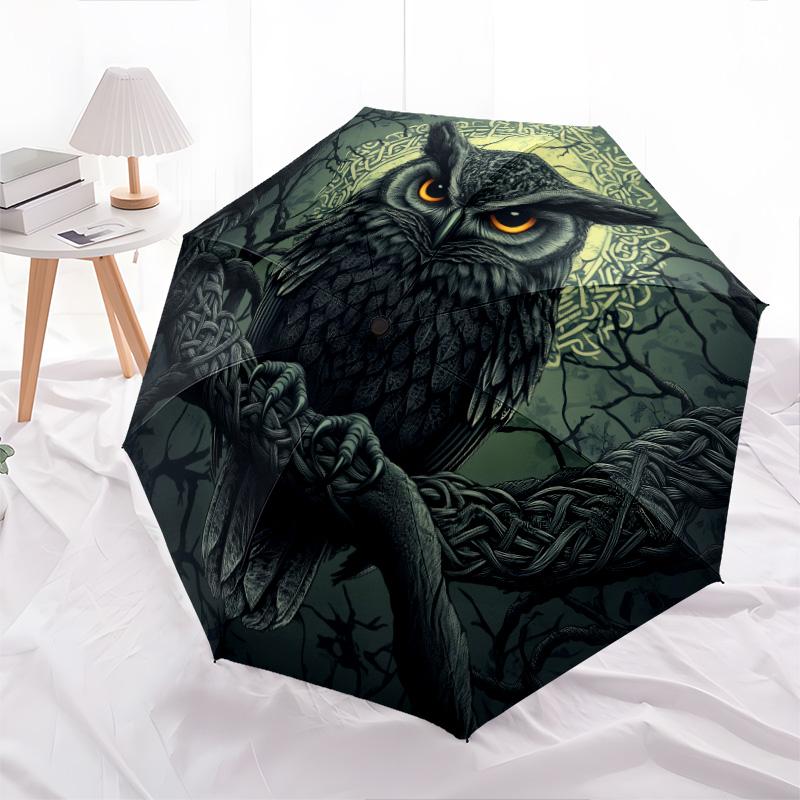

Узор совы, автоматический складной зонт, портативная и складная конструкция, 8 спиц, рождественский или день рождения подарок. разноцветный