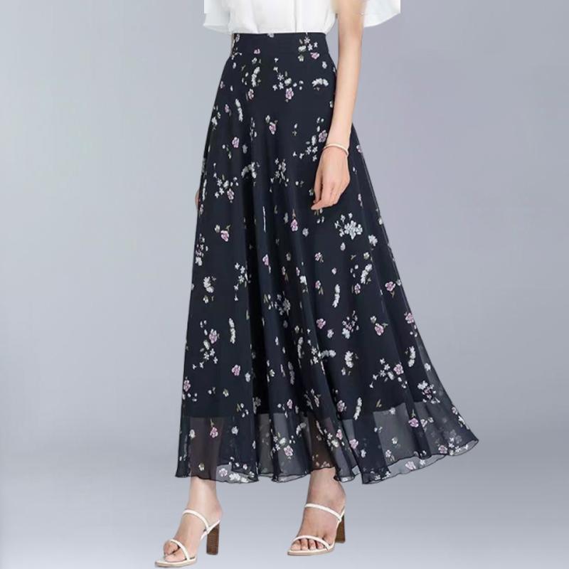 Women Summer Chiffon Skirts Summer Plus Size Bohemian Floral Big Swing Female Beach Long Skirt A-line Faldas