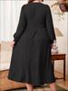 European 2025 Casual Plus Size Solid Color Ribbed Knit Dress for Women