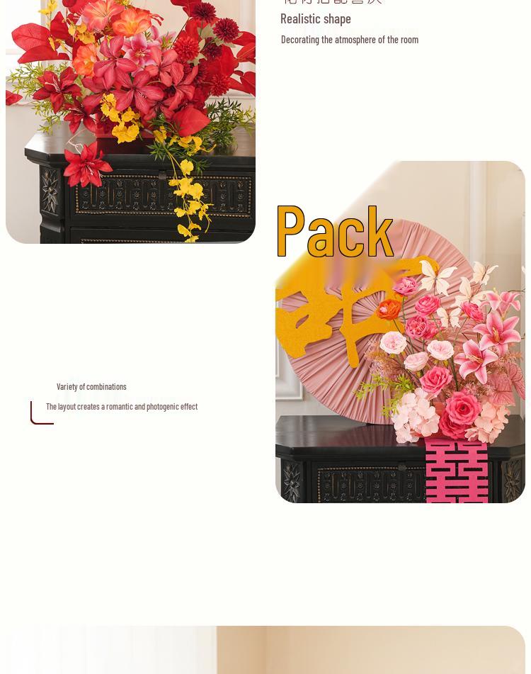 Double Happiness Pink Floral Wedding Room Decoration Set for Bedroom and Living Room