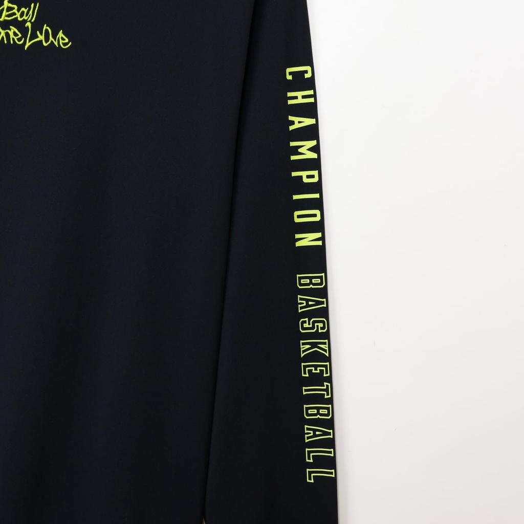 Champion Long Sleeve Black X Yellow Round Odor Quick Graphic Logo Print Men's T-Shirt, C3-CB425, Green, Neck, Antibacterial, Resistant, Drying,