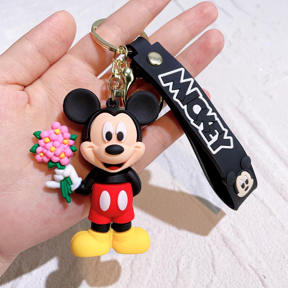 Disney Set di Portachiavi Personaggi Serie Floreale di Topolino e Minnie Carino Cartone Animato Bouquet Portachiavi per Coppia Modello Floreale Borsa Regalo