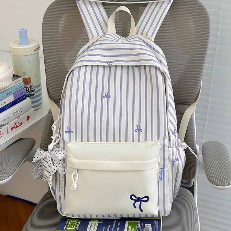Schoolbag new Korean version cute high school student striped ins schoolbag high value backpack simple student large capacity backpack
