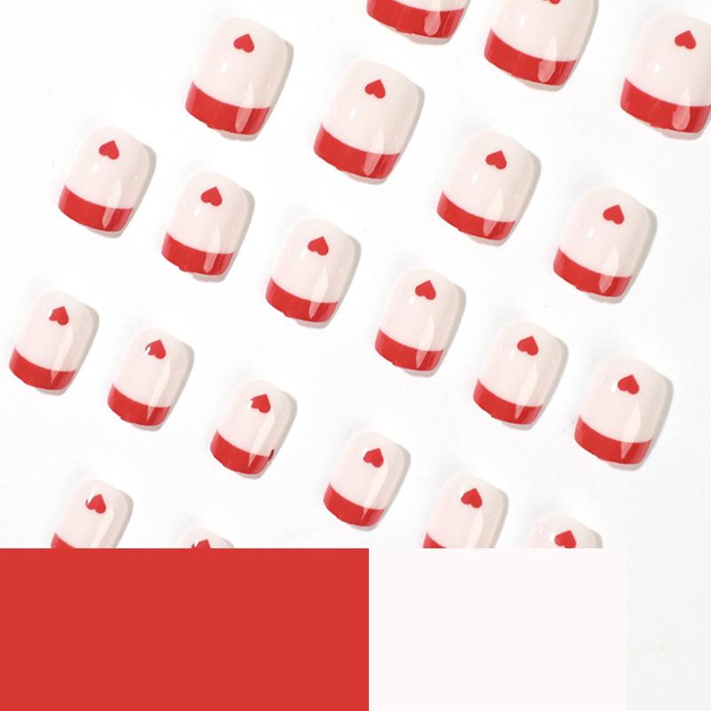 Wear nail short nail art finished French red edge small love nail art finished nail piece Wear fake nail piece