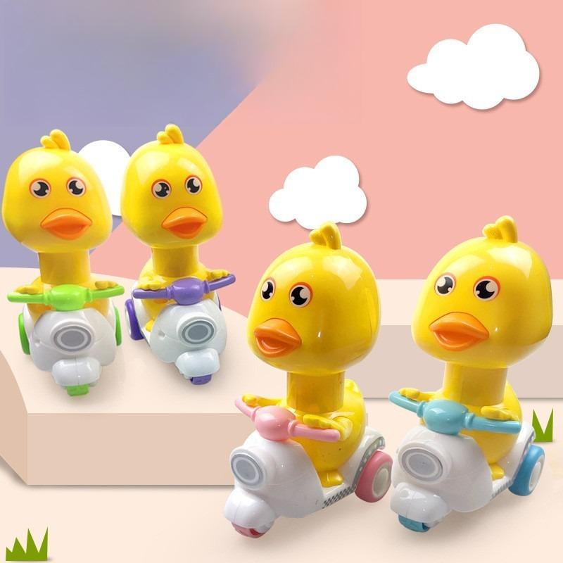 Manual Pressing Head Free Rotation Cute Duck Press Car Motorcycle Anti-collision And Anti Drop Baby Toys Mini Car For Kids