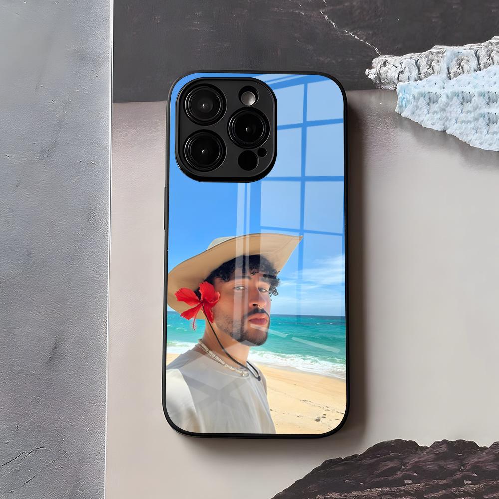 Singer B-Bad Bunny Phone Case For IPhone 17 Air 16 E Pro Max 15 14 13 Mini 12 Pro 11 Max Plus Black Glass Cover