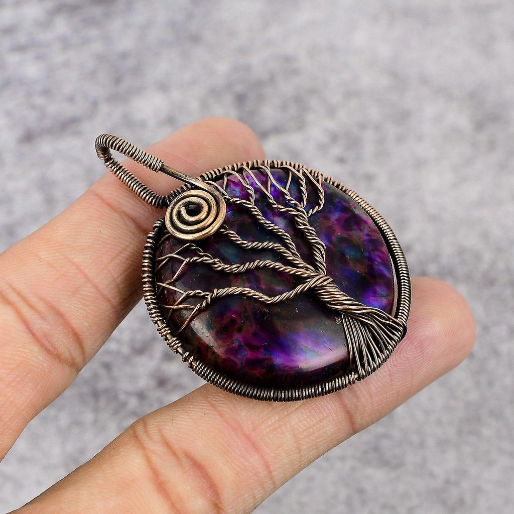 Tree Of Life Multi Flash Labradorite Handmade Pendant, Natural Gemstone Jewelry, 999 Copper Wire Wrapped Pendant Jewelry, For Gift