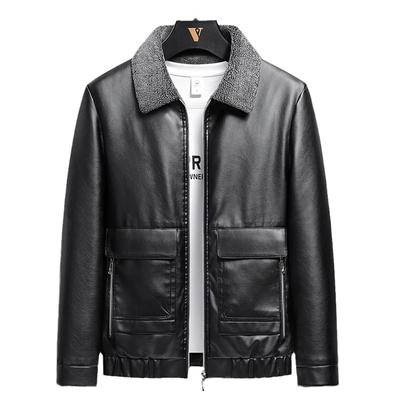Autumn and Winter New Men's Fur Integrated Leather Jacket Lapel Jacket Korean Version Casual Jacket Men's Leather Jacket Men's Clothing