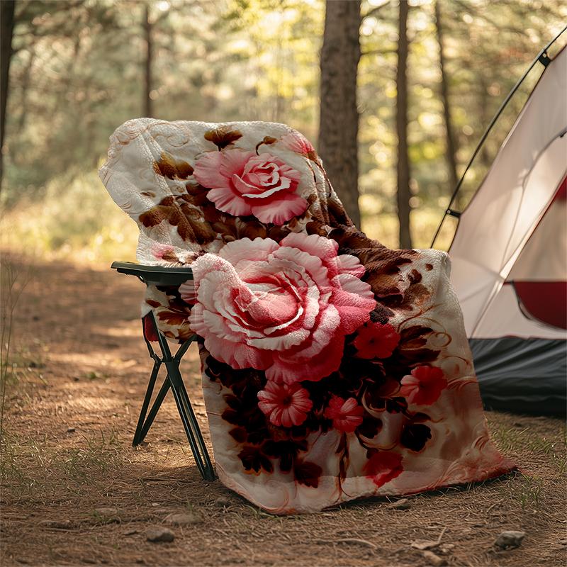 Floral Artwork Print Flannel Blanket, Soft Warm Lightweight Throw Blanket for living Room,Sofa Bed Camping office