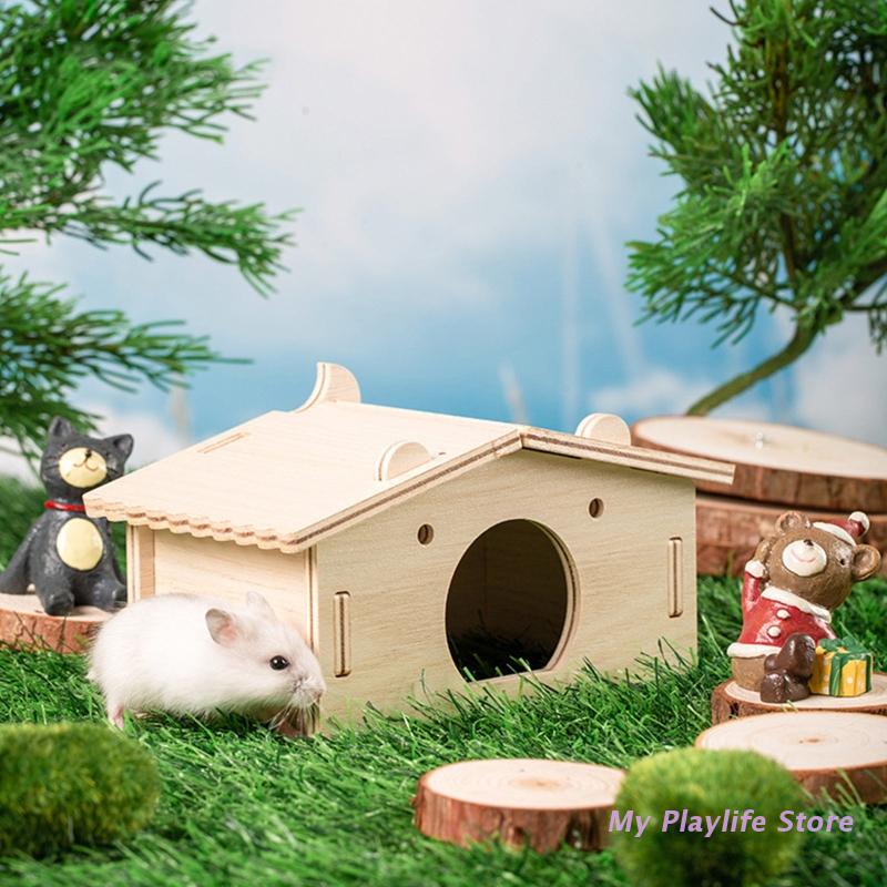 Hamsterhaus, Holzversteck, Kletternest, Lebensraumdekor, kleine Villa, Spielzeug für Mini-Rennmäuse, Goldbären, Meerschweinchen, kleine Haustiere