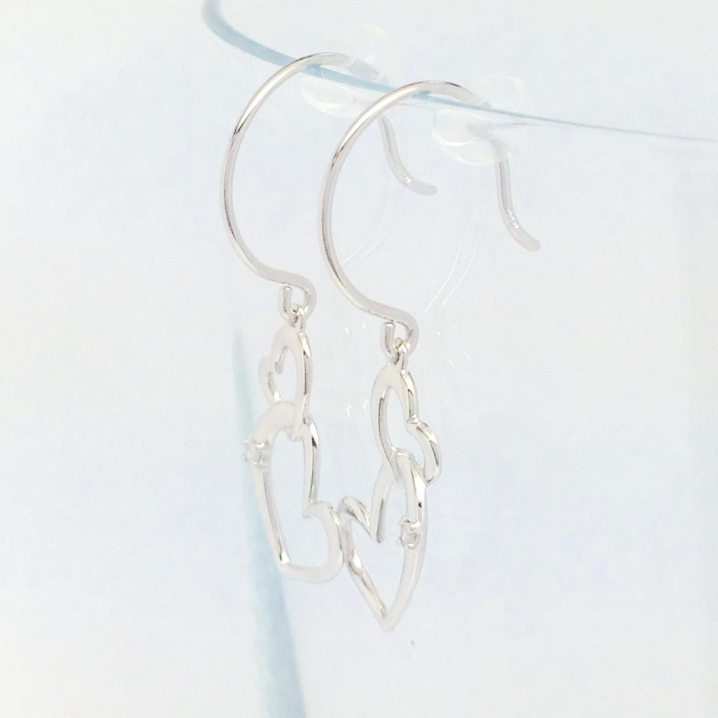 Platinum PT950 Diamond Dangle Double Heart Hook Earrings [Haute Pureté Platine] 0.012ct p-srum-di