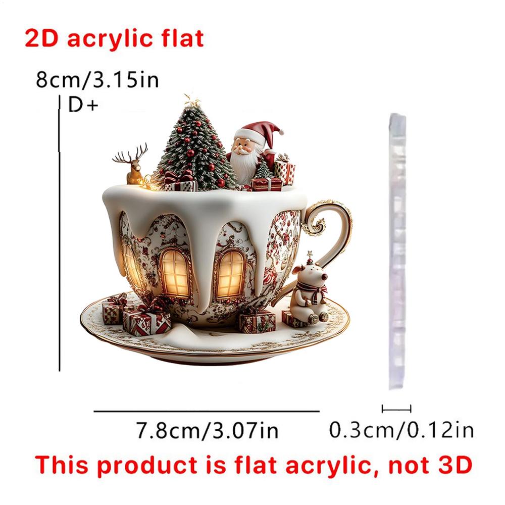2D Acrylic Christmas Tree Pendant Ornaments Coffee Cup House Shape Decorative For Car Mirror Hanging 2025 Xmas Naviadad Party