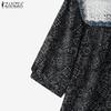 ZANZEA Women Summer Lace Splice Square Neck Casual Short Sleeve Print Blouse