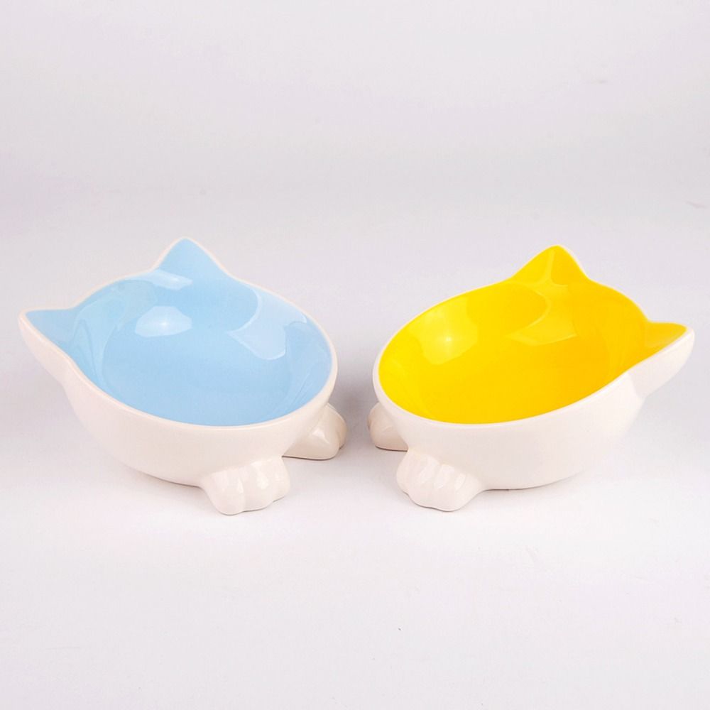 Non-slip Cat Ceramic Bowl Slanted Mouth Pet Food Dispenser Pet Drinking Feeder  for Kitten Puppy