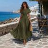European and American women's clothing, kinked waist fly-sleeved long dress, elegant chiffon pendulum temperament banquet dress dress
