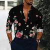 Camisa de Hombre con Cuello Blanco Multicolor Acuarela Hierba Silvestre Estampado Floral Manga Larga Botones Arriba