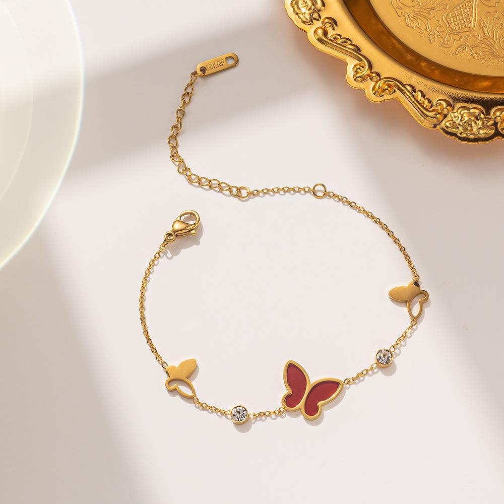 Butterfly Bracelets For Women Gold Color Stainless Steel Butterfly Pendant Layered Link Chain Hand Accessory