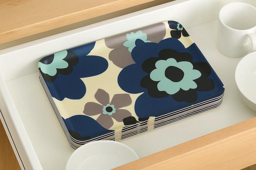 TATSU-CRAFT NR Lunch Tray, Large, Scandinavian Style, Fuhura Sunshine Red, Non-Slip, Microwave-Safe, Plastic, Available In Large and Small, Square