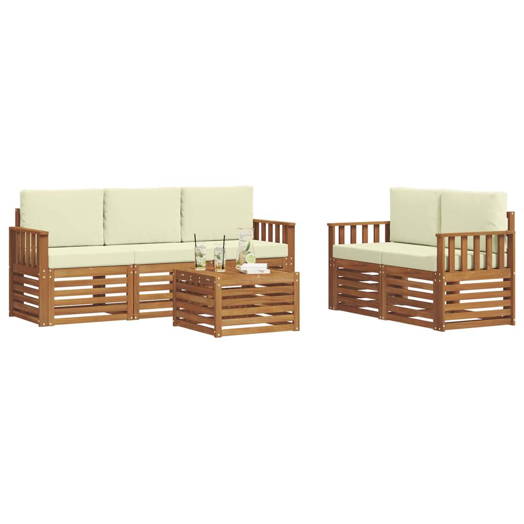 Outdoor Sofa Set 6 Pcs Natural and Cream Solid Acacia Wood