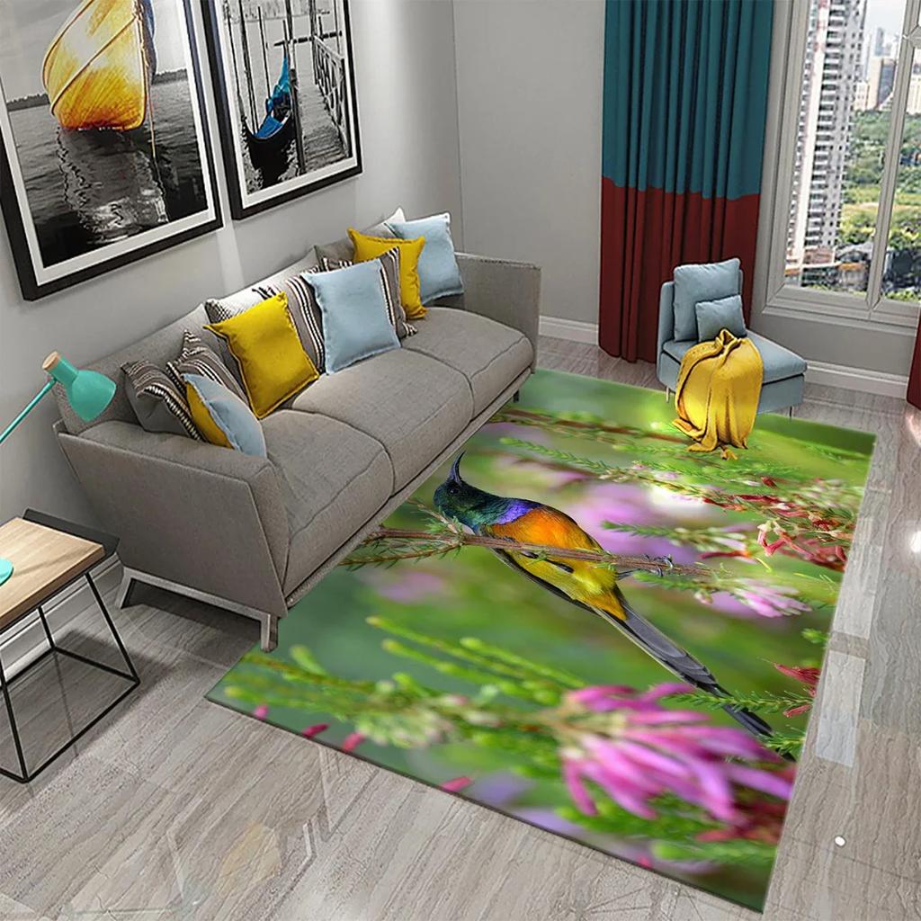 3D Colorful Bird Carpet Cute Birds with Flowers Doormat Rugs for Bedroom Living Room Floor Hallway Mats Bathroom Non-slip Mats