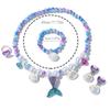 5Pcs Cute Mermaid Tail Necklace Bracelet Set Kids Colorful Acrylic Faux Pearl Beads Jewelry Princess Gift for Kids Girls