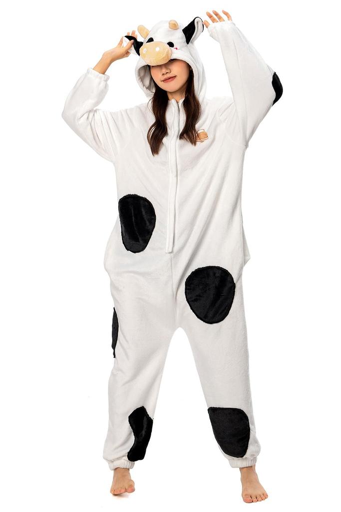 OLAOLA Dairy Cow Kigurumi Cute Adult Halloween Fluffy and Warm Flannel Pajamas for Room Perfect for Cold Unisex Pajamas, Costume, Wear, Weather,