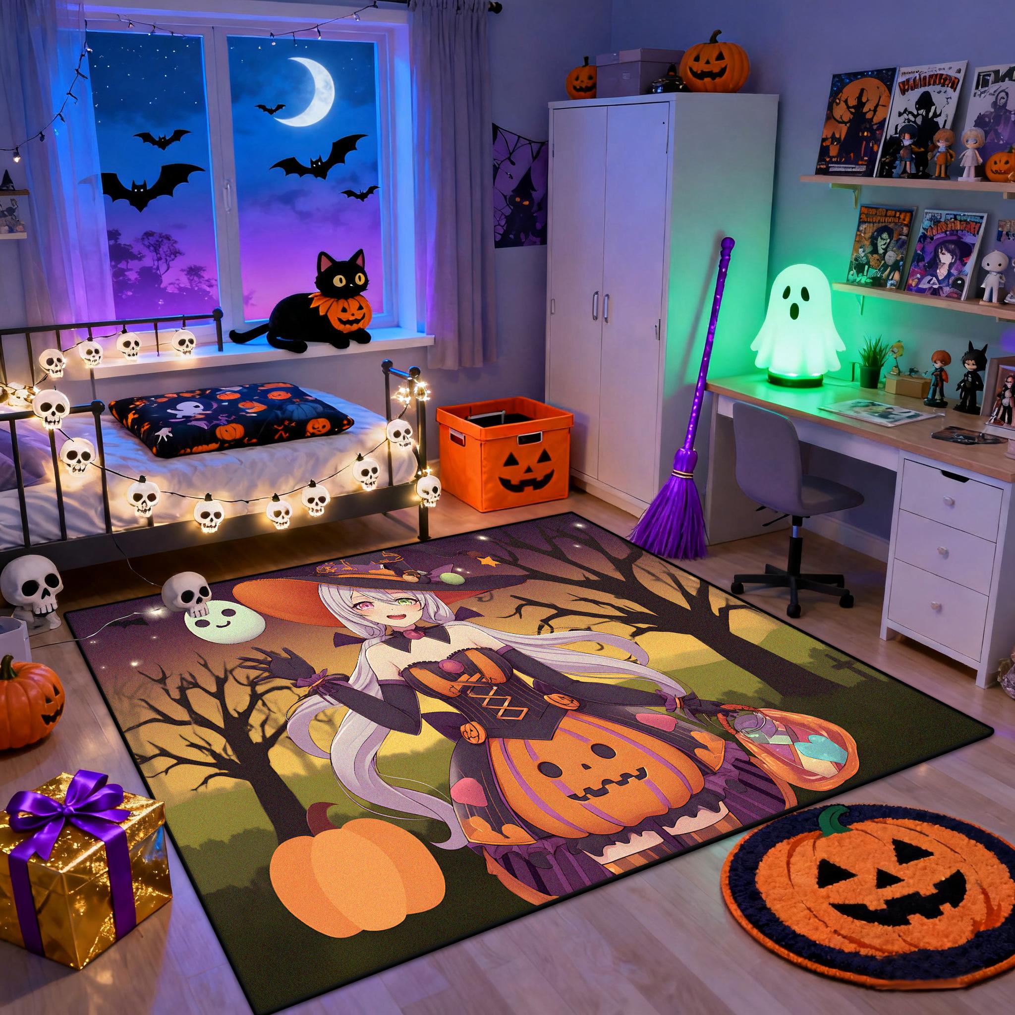 

Halloween Anime Style Bedroom Bedside Carpet Pumpkin Cute Decoration Living Room Rug Girl s Room Fluffy Washable Floor Mat Soft 60x90cm
