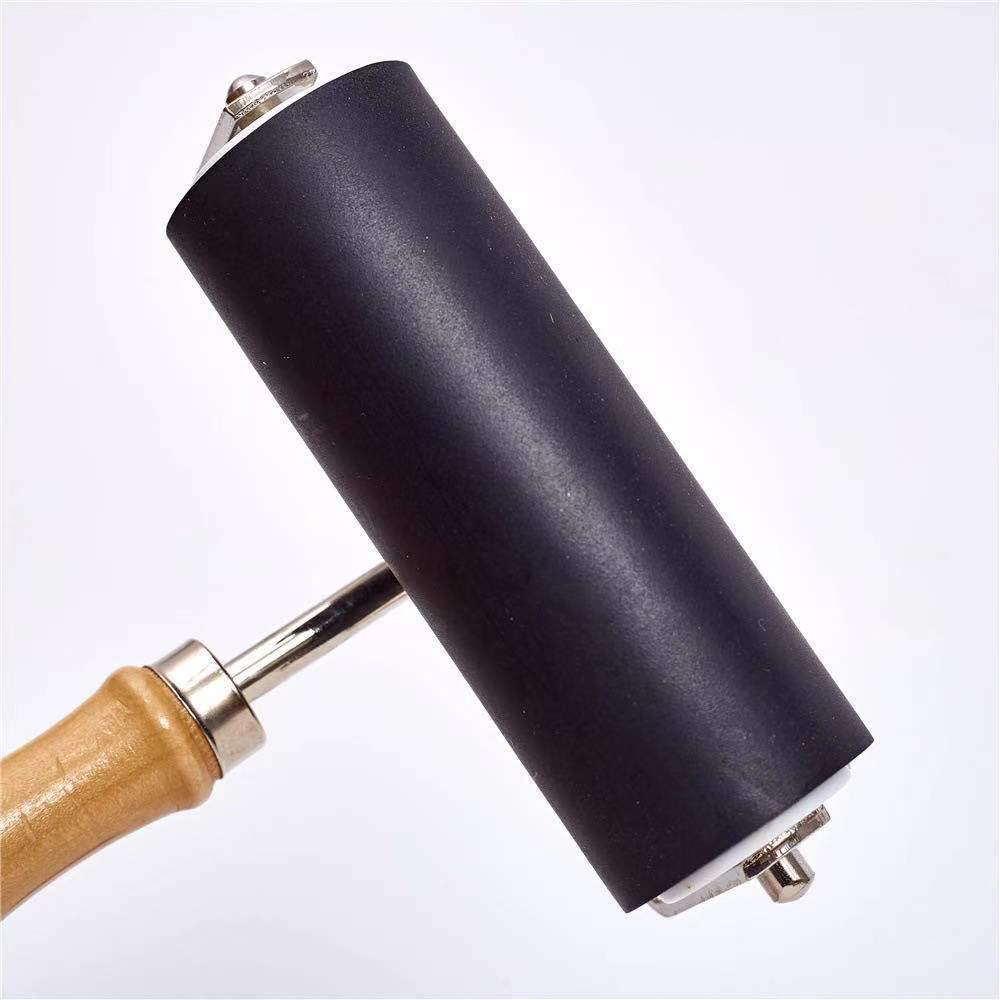 10cm Wooden Handle Rubber Roller for Linocut and DIY Printmaking with Oil-Based Ink