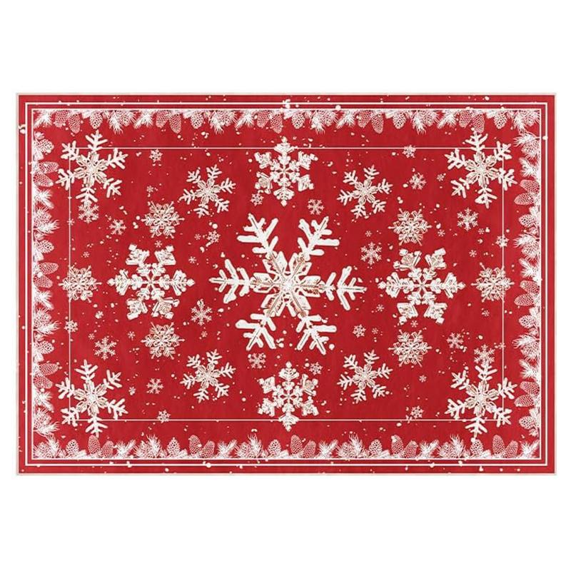 Living Room Floor Mat Non-slip Machine Washable Soft Comfortable Carpet Large Size Red Snowflake Pine Cone Rug Home Decor Rugs