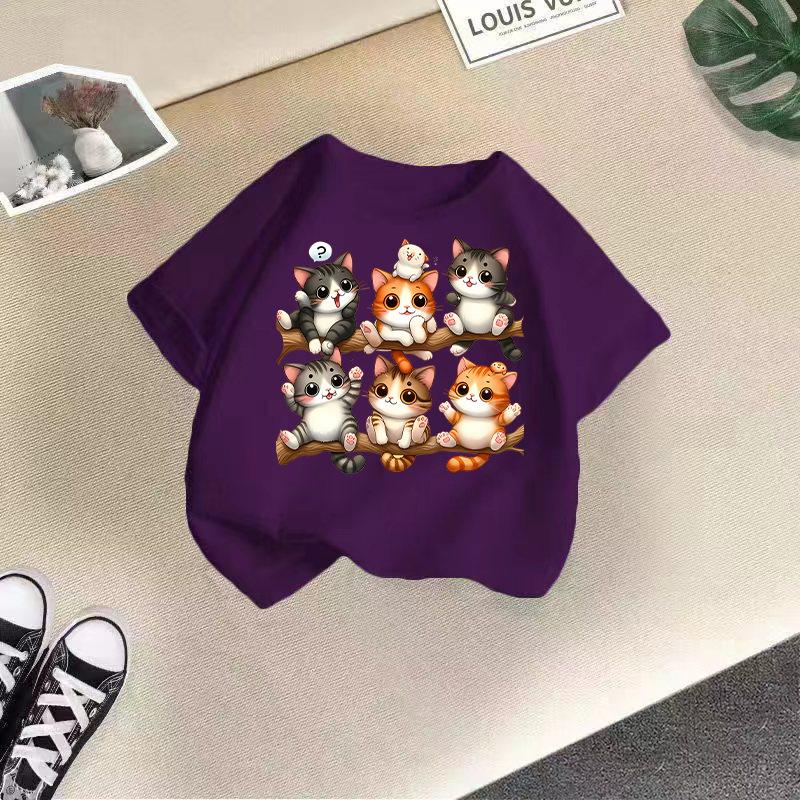 Children's Casual Short-sleeved T-shirt - Summer Girls' And Boys' Fashionable And Cute Cat T-shirt