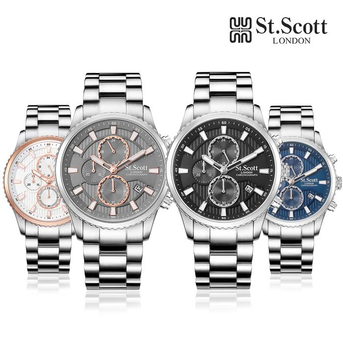 

ST.SCOTT LONDON ST3053M Мужские металлические часы с хронографом, 4 типа ST3053RSS white