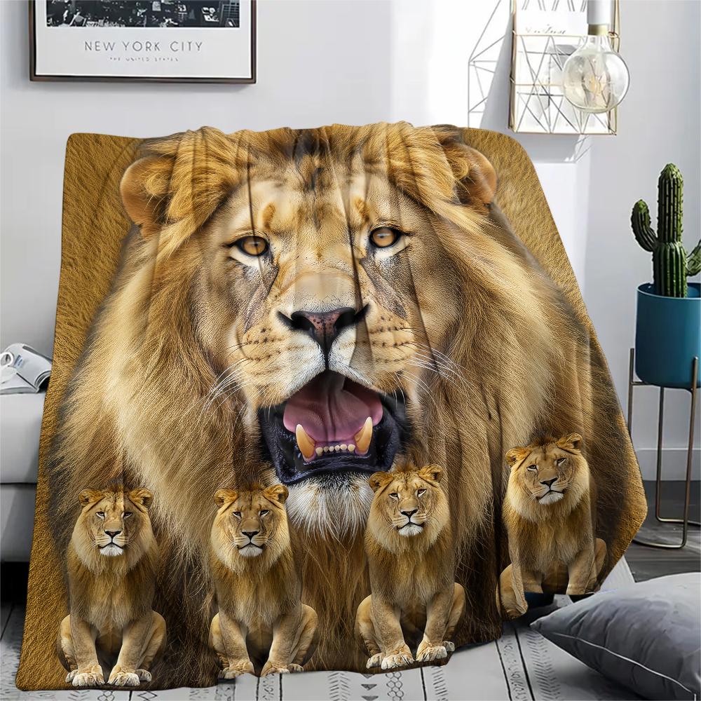 1Pc Leopard Lion Print Flannel Blanket, High Quality Comfortable for All Seasons, Home Decor, Warmth and Comfort, Perfect for Gifts