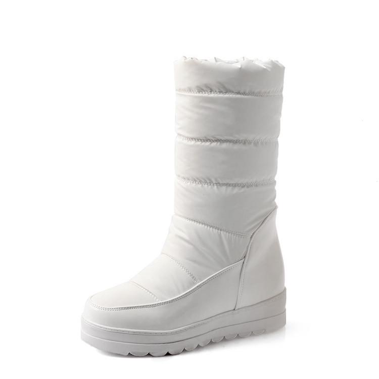 

Зимние теплые женские сноубутсы Водонепроницаемая зимняя обувь Однотонные до середины икры Толстый мех Пух Платформа Женские сноубутсы 36