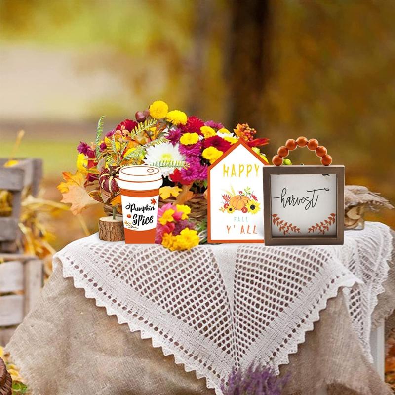 Fall Wood Front Door Hanging Sign Letter Wooden Plaque Fall Decor Autumn Plant Wood Wall Art Hanging for Farmhouse Home