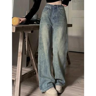Korean Chic Vintage Baggy Blue Jeans Women Harajuku High Waist Denim Vintage Trousers Female Retro Fashion 2000s Wide Pants 2024