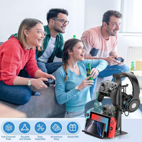KDD Headphone Stand, Game Controller Holder & Headset Holder for Desk, Earphone Stand with Aluminum Support Bar, Universal Storage Organizer for Headp