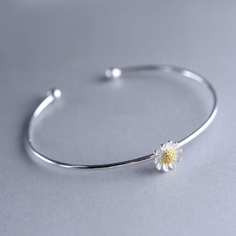 Buyee 925 Silver Flower Bangles Elegant Open Circle Bracelets for Women Fashion Party Fine Jewelry Simple Design