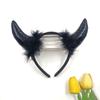 Cosplay Halloween Hair Band Black Feather Demon Hair Hoop Red Ox Horns Headband  Women Men