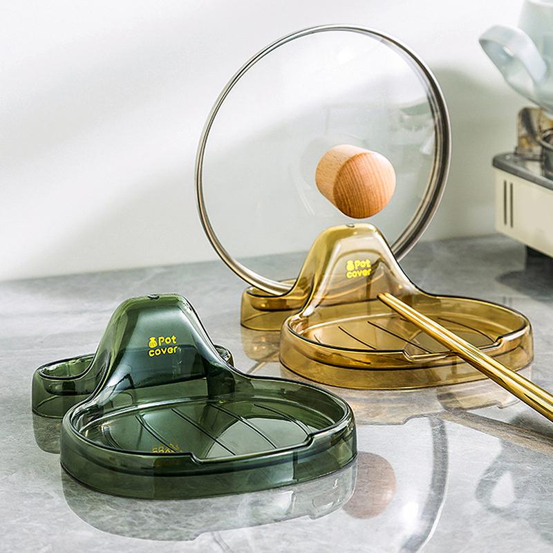 1Pc Household Pot Lid Holder with Drip Tray Kitchen Countertop Pot Lid Organizer No Drilling Required Stand Storage Accessory