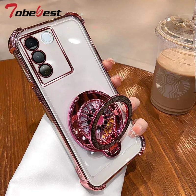 Shockproof Transparent Plating Gyro Phone Holder Case For Samsung Galaxy A16 A06 A15 A25 A35 A55 A14 A24 A34 A54 4G 5G Cover
