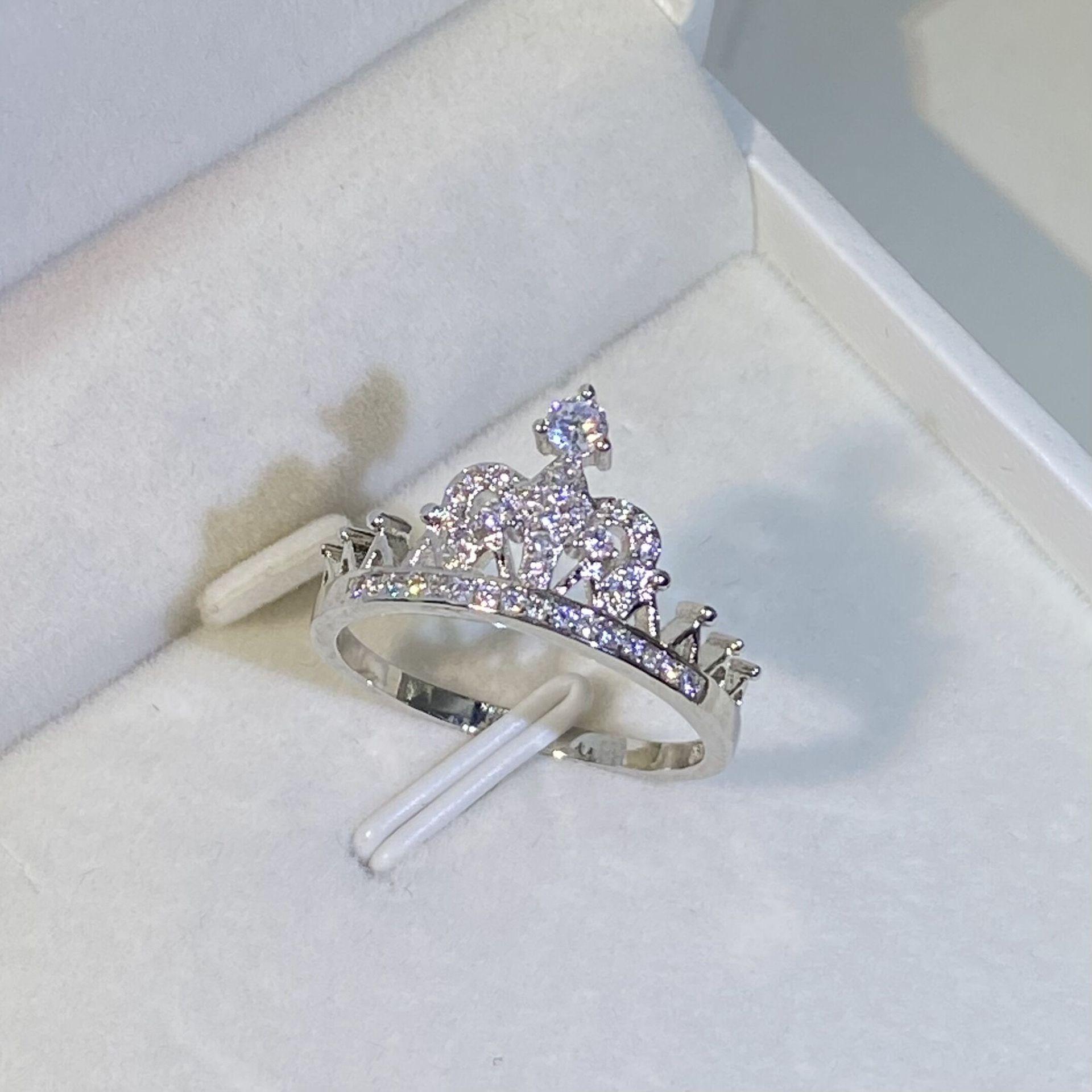 

Bling Bling Romantic Princess Crown Zirconia White Gold Ring Female Wedding Engagement Fashion Jewelry Party Gift 10 білий