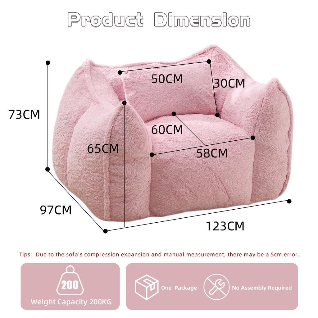 Giant Bean Bag Chair with pillow, Comfy Large Bean Bag Chairs for Adults and Kids, Faux Fur Floor Sofa for Living Room Bedroom Apartment, Pink