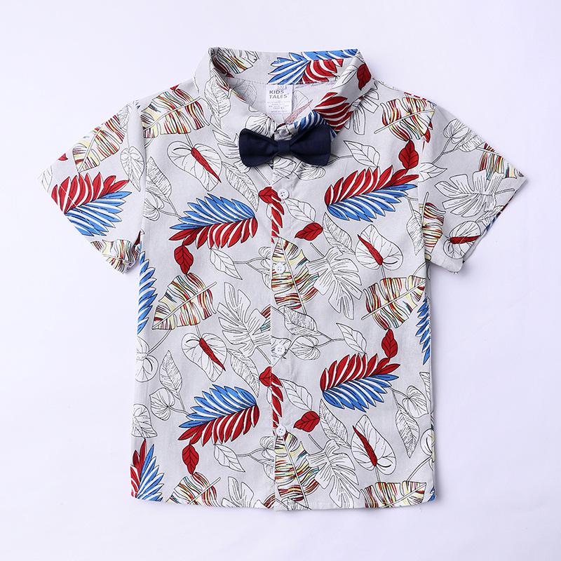 Blumenblatt-Print Kurzarm-Hemd Set für Jungen - Europäischer & Amerikanischer Stil