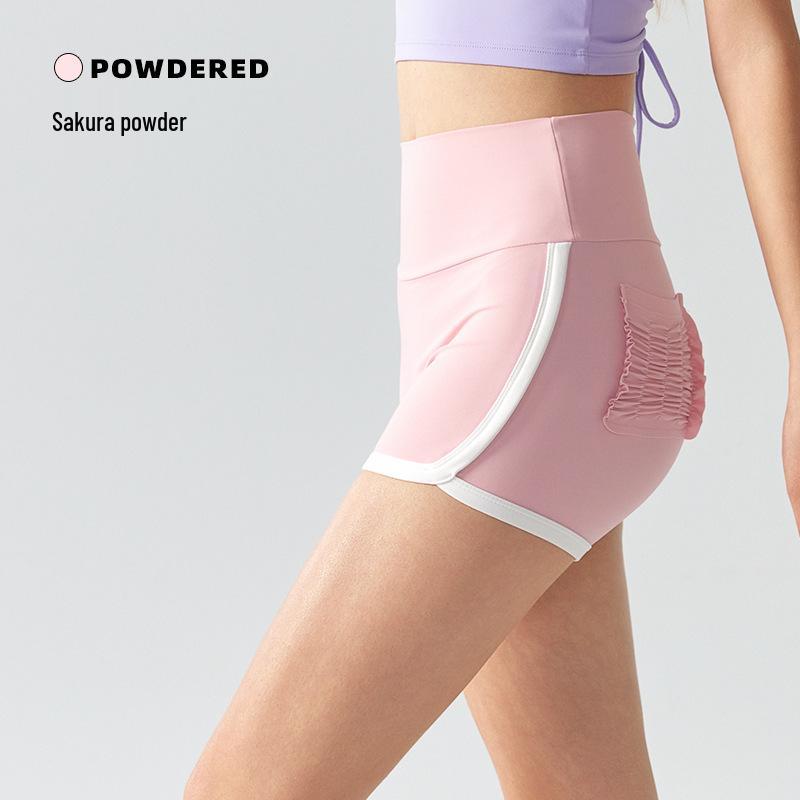 Color-Block High-Waisted Butt-Lift Yoga Shorts with Pockets for Running, Tennis, and Fitness - Women's Summer Outerwear