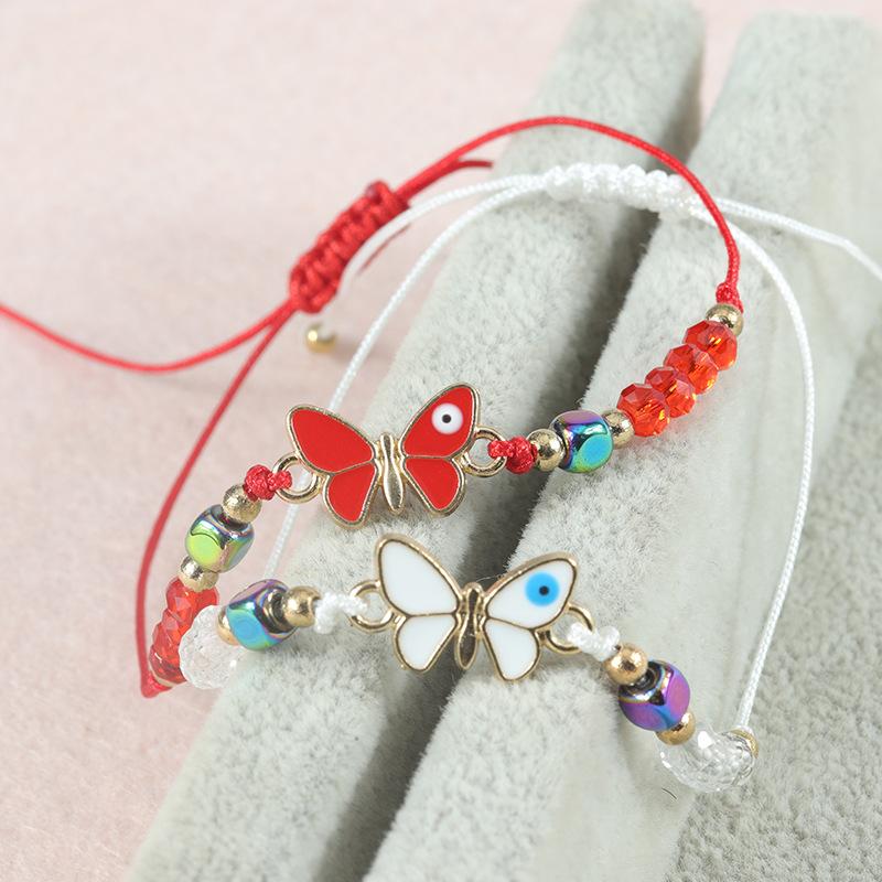 Cute Animal Butterfly Multicolor Crystal Small Round Beads Bracelets for Women Boho Rainbow Rope Bracelet Wristband Jewelry Gift