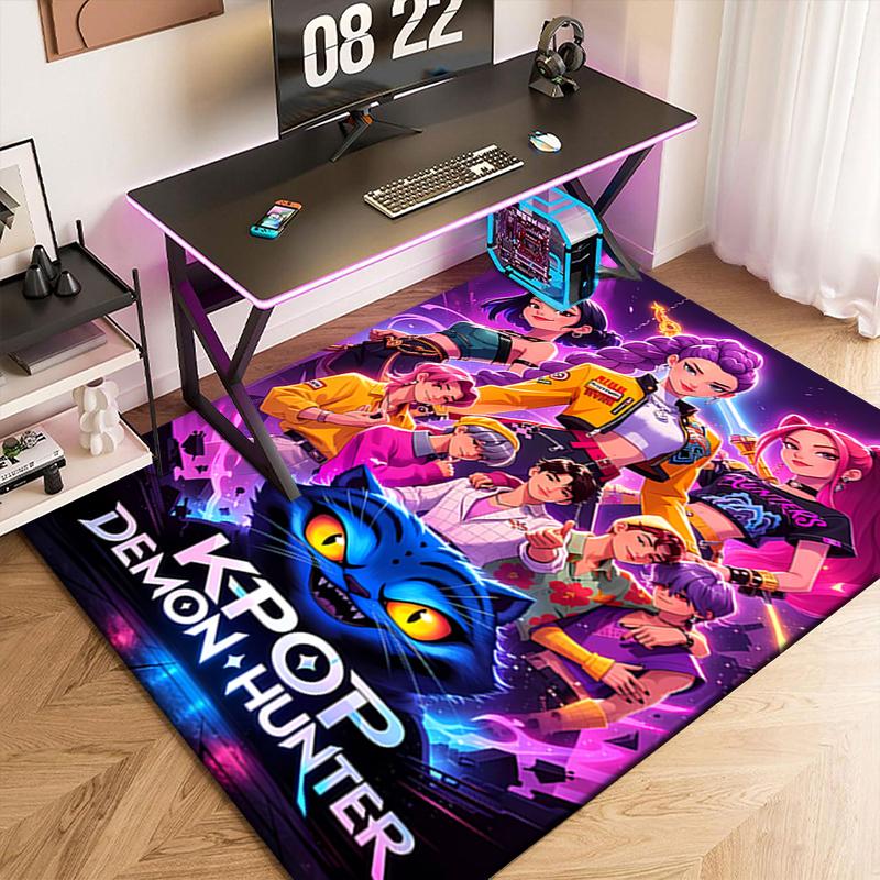 1pc K-Pop Devil Hunter Sweeps the Globe Carpet Rug for Living Room Bedroom Home Sofa Decoration,Kids play Non-slip Floor Mat