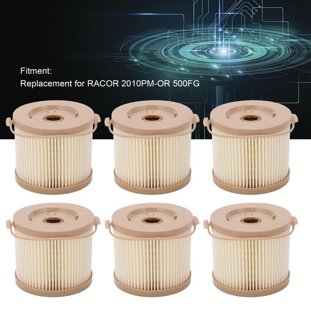 6 Pcs Fuel Filter Water Separator Oil Water Filter Kit Replacement for RACOR 2010PM‑OR 500FG